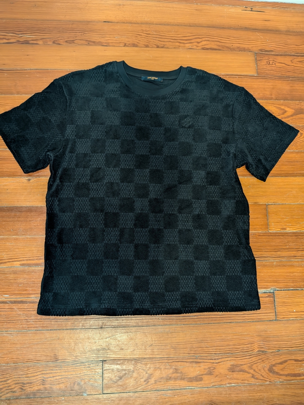 FW2026 Louis Vuitton Black Damier Woven Monogram Crewneck Tee AUTHENTIC